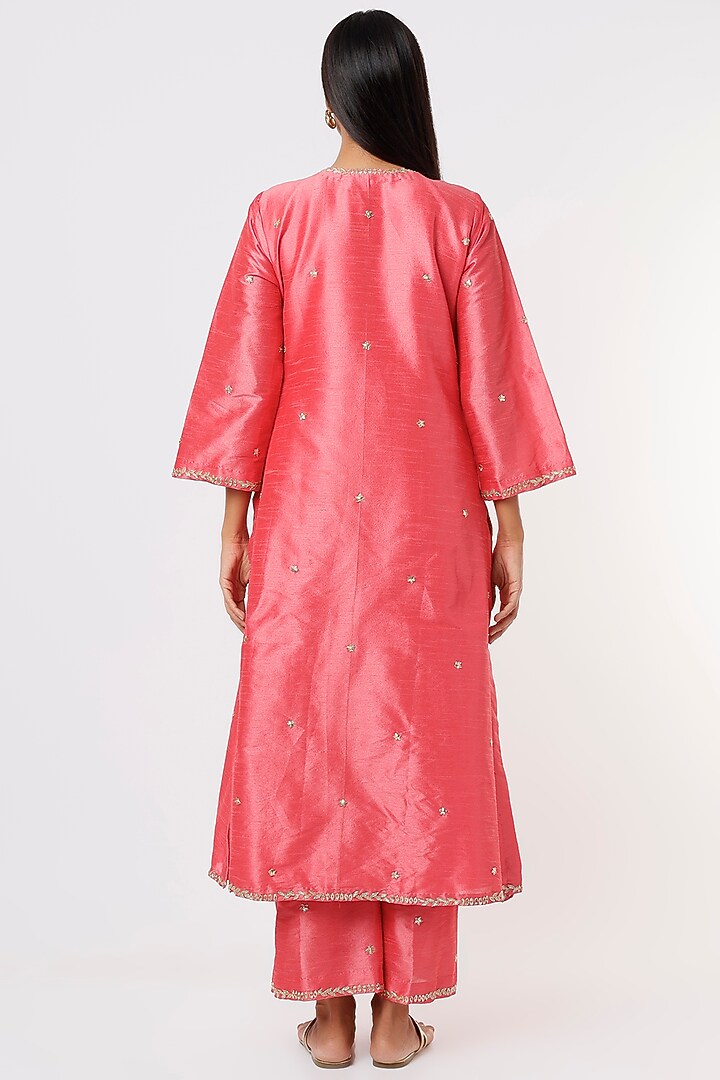 Coral Pink Raw Silk Kurta Set by Mehak Murpana at Pernia's Pop Up Shop