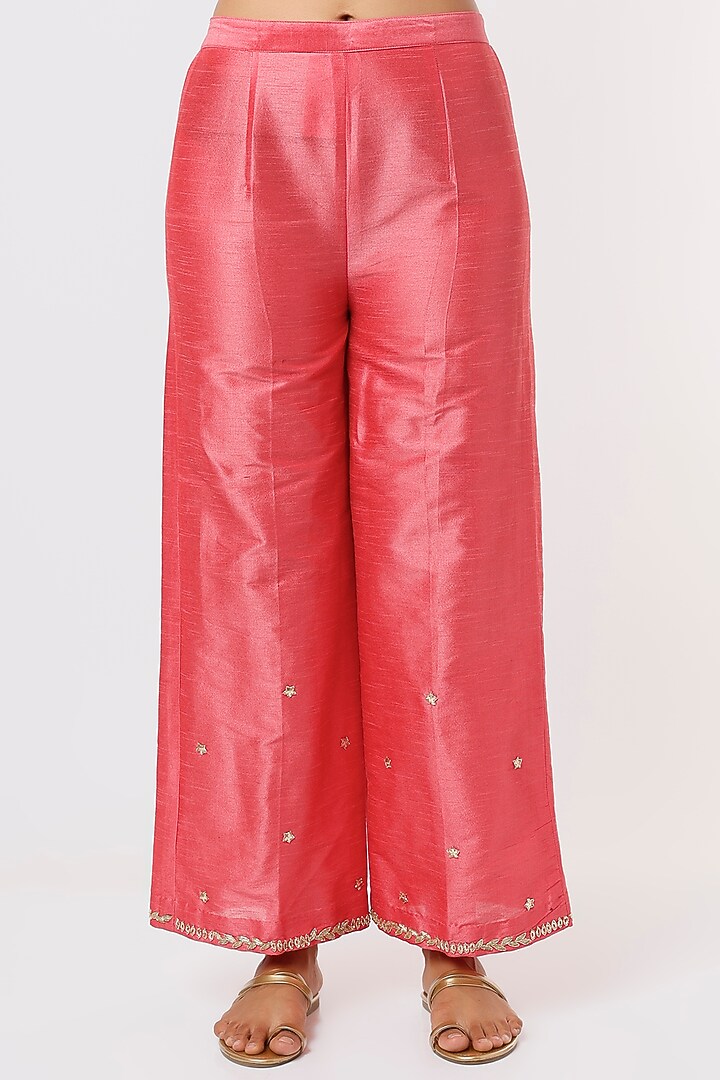 Coral Pink Raw Silk Kurta Set by Mehak Murpana at Pernia's Pop Up Shop