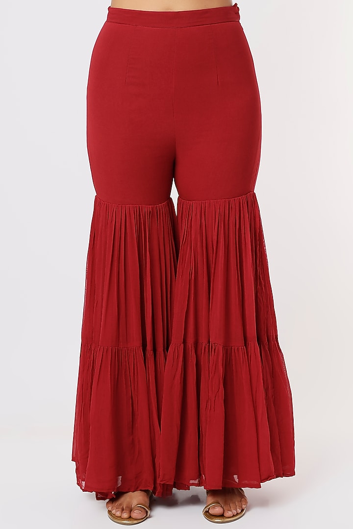 Raspberry Red Georgette Party Wear Sharara Set by Mehak Murpana at Pernia's Pop Up Shop