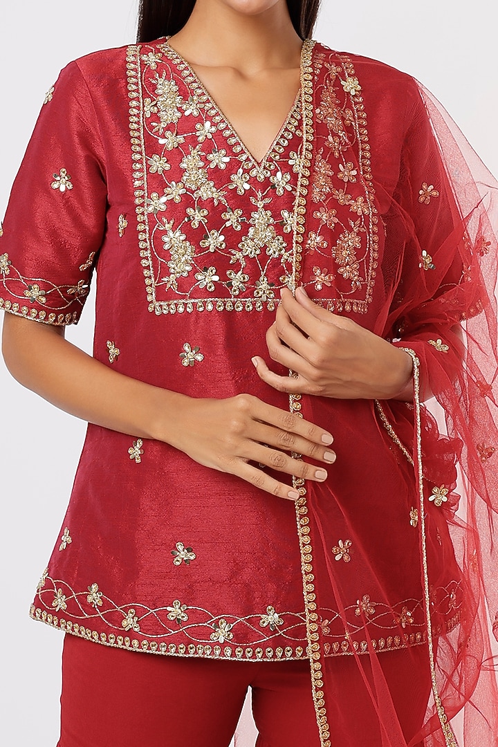 Raspberry Red Georgette Party Wear Sharara Set by Mehak Murpana at Pernia's Pop Up Shop