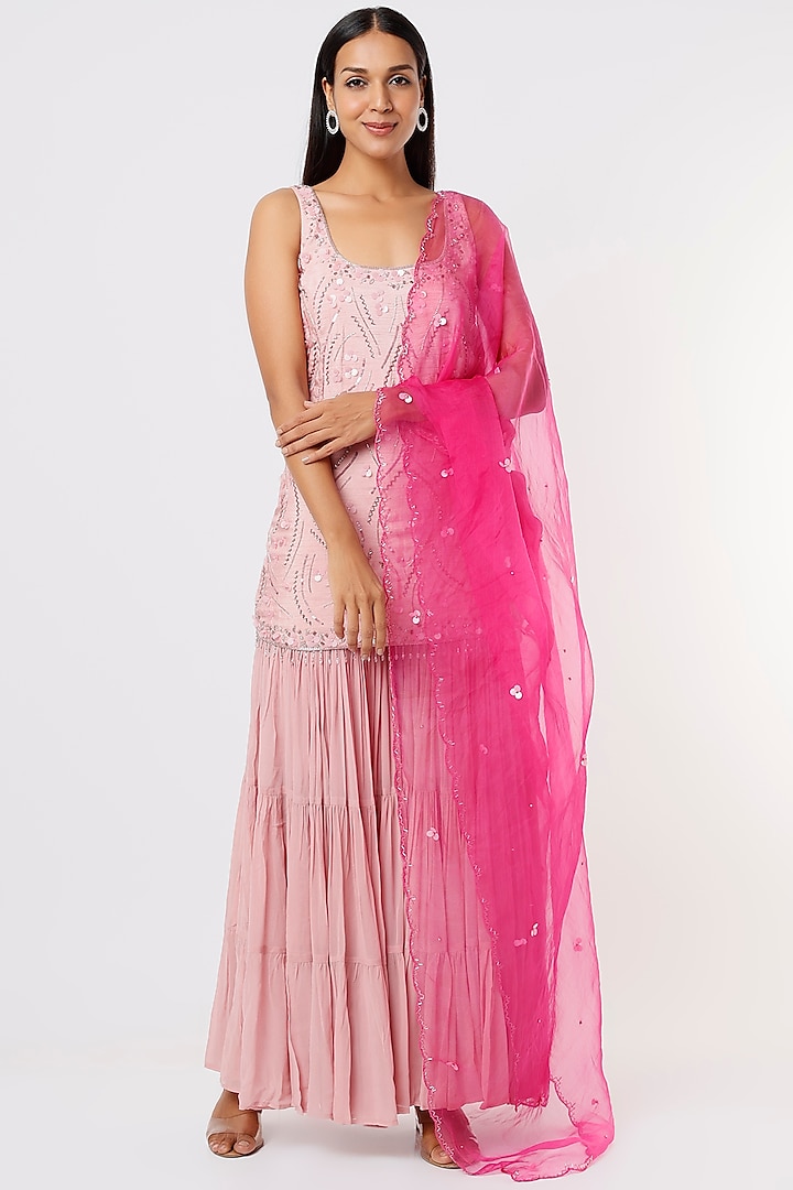 Rose Pink Georgette Sharara Set by Mehak Murpana