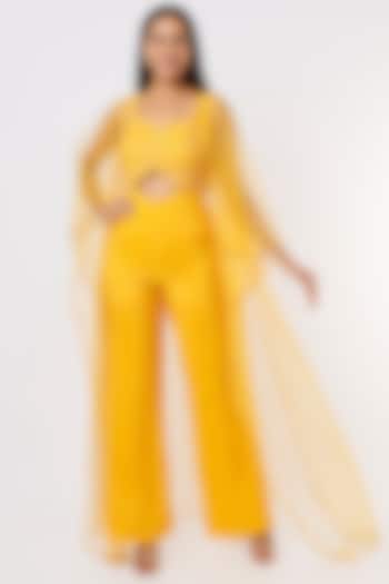 Yellow Embroidered Jumpsuit by Mehak Murpana