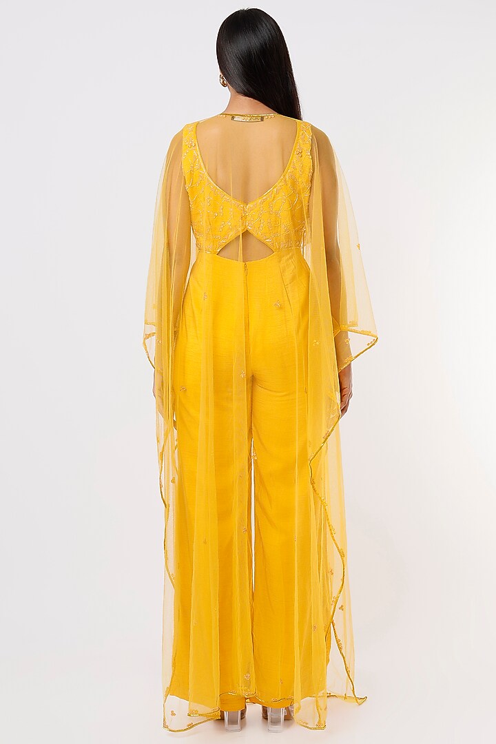 Yellow Embroidered Jumpsuit by Mehak Murpana at Pernia's Pop Up Shop