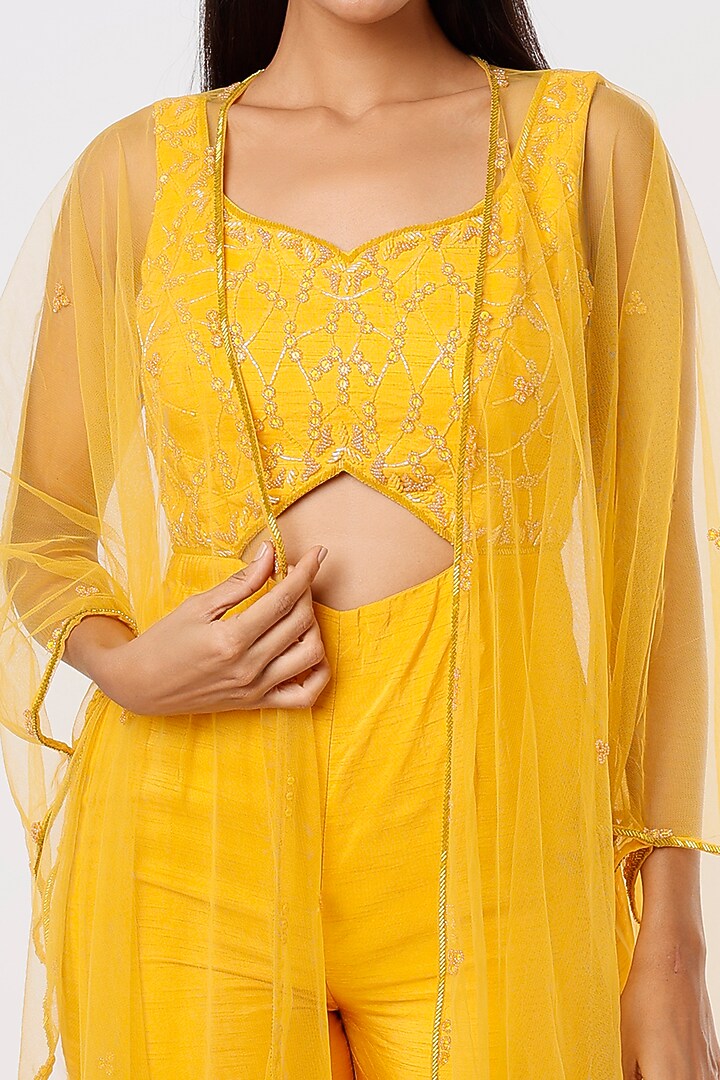 Yellow Embroidered Jumpsuit by Mehak Murpana at Pernia's Pop Up Shop