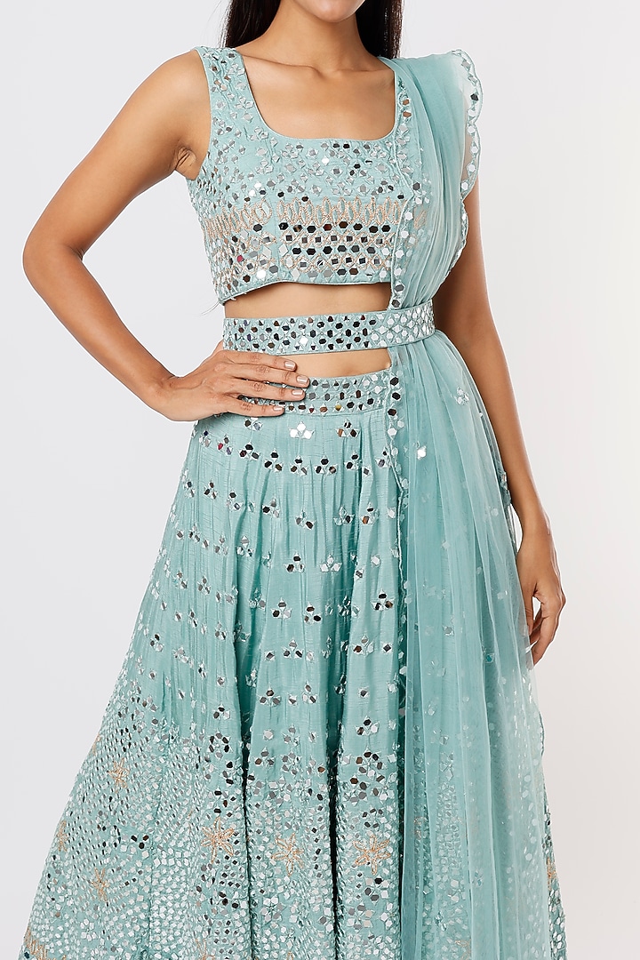 Sea Green Embroidered Wedding Lehenga Set by Mehak Murpana at Pernia's Pop Up Shop