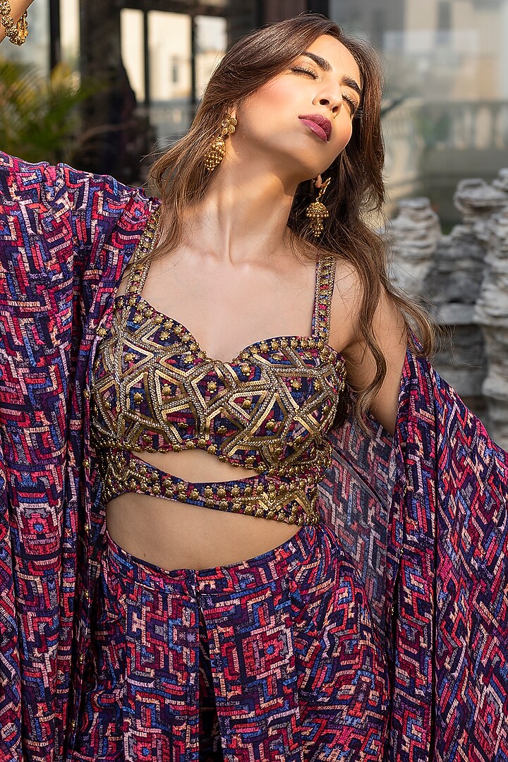 Purple Crepe Cape Set by Mehak Murpana at Pernia's Pop Up Shop