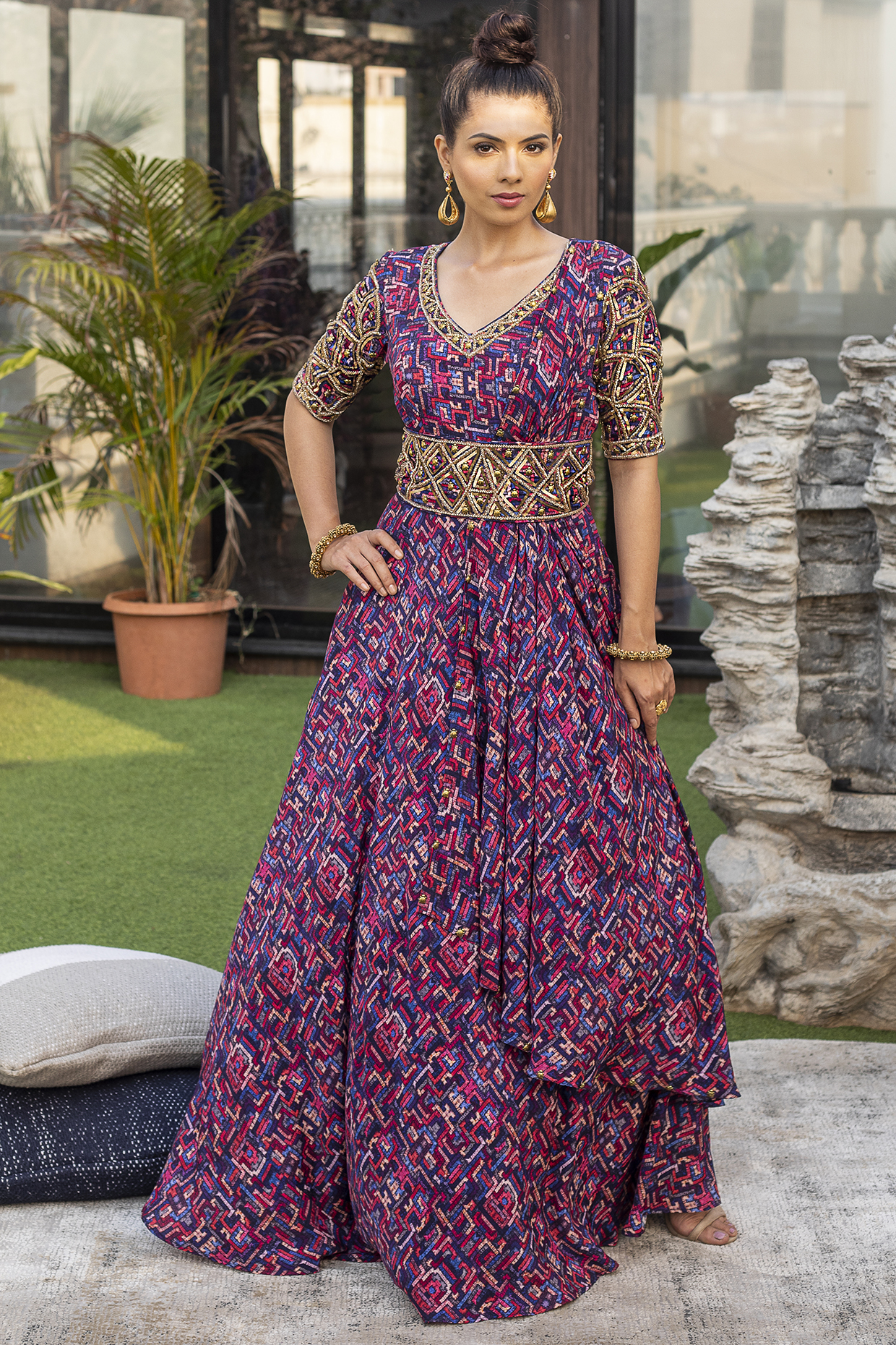 Purple Crepe Draped Gown by Mehak Murpana