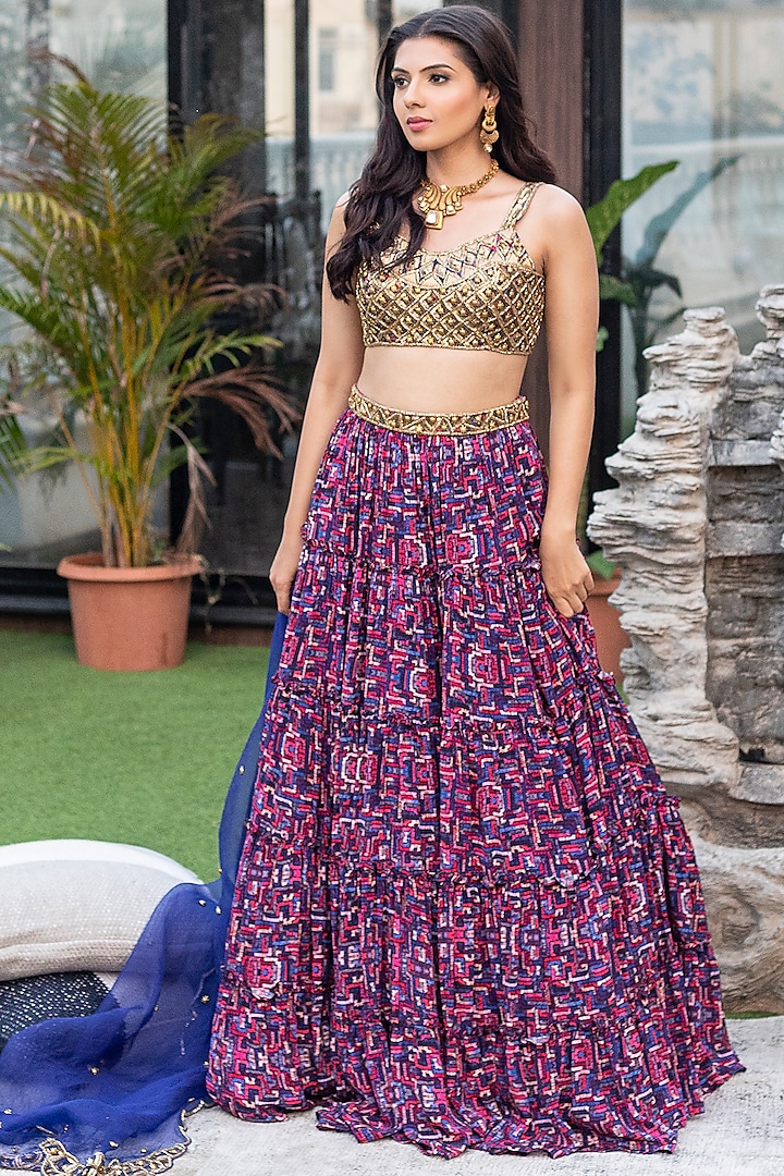 Purple Crepe Printed Lehennga Set by Mehak Murpana at Pernia's Pop Up Shop