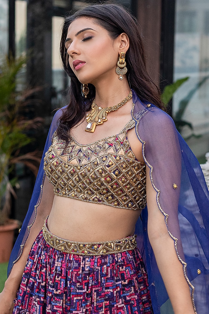 Purple Crepe Printed Lehennga Set by Mehak Murpana at Pernia's Pop Up Shop