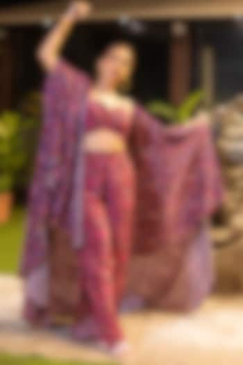 Pink Crepe Pant Set With Cape by Mehak Murpana