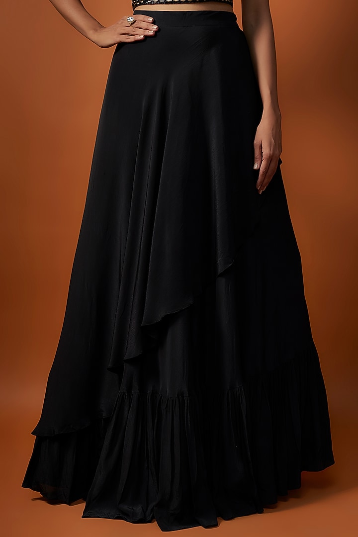 Black Crepe Layered Wedding Lehenga Set by Mehak Murpana at Pernia's Pop Up Shop