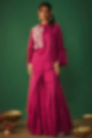 Magenta Pink Satin Linen Party Wear Sharara Set by Mehak Murpana at Pernia's Pop Up Shop