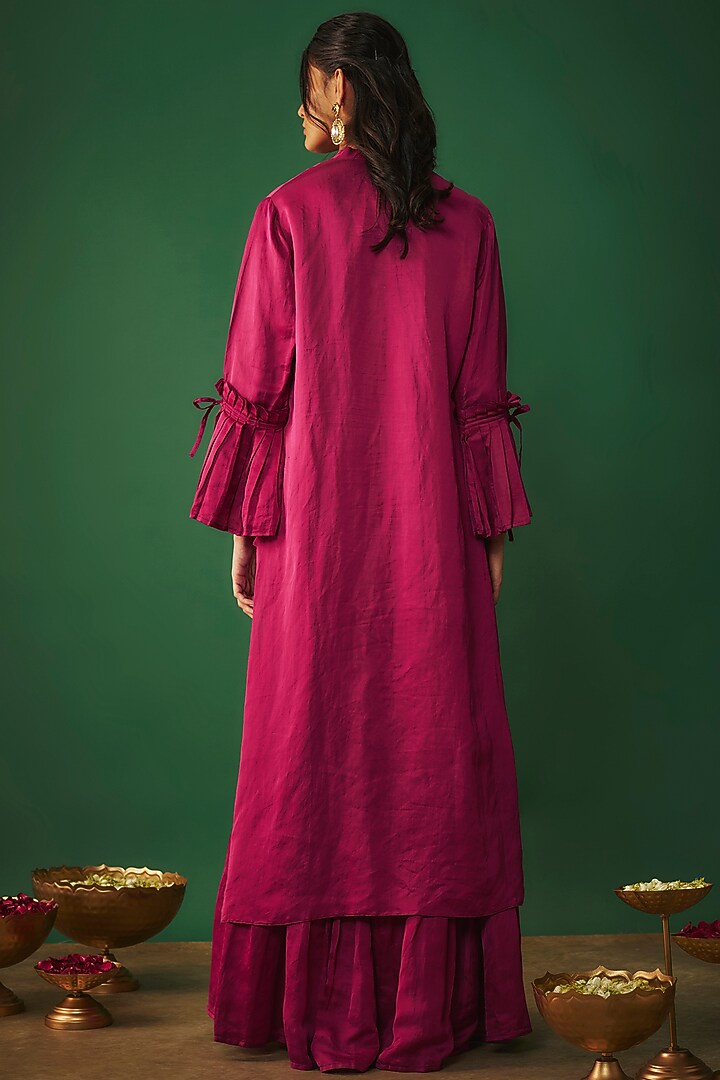 Magenta Pink Satin Linen Party Wear Sharara Set by Mehak Murpana at Pernia's Pop Up Shop