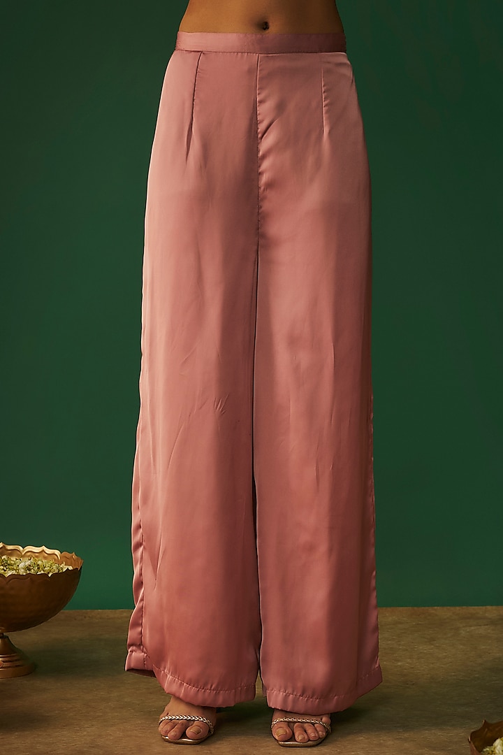 Rose Pink Milano Satin Embroidered Kurta Set by Mehak Murpana at Pernia's Pop Up Shop