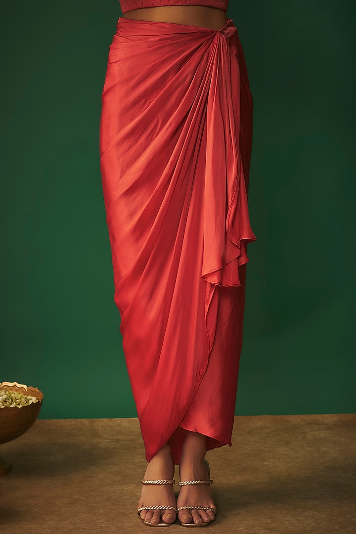 Bright Orange Milano Satin Draped Skirt Set by Mehak Murpana at Pernia's Pop Up Shop