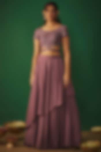 Rouge Pink Milano Satin Asymmetric Wedding Lehenga Set by Mehak Murpana at Pernia's Pop Up Shop