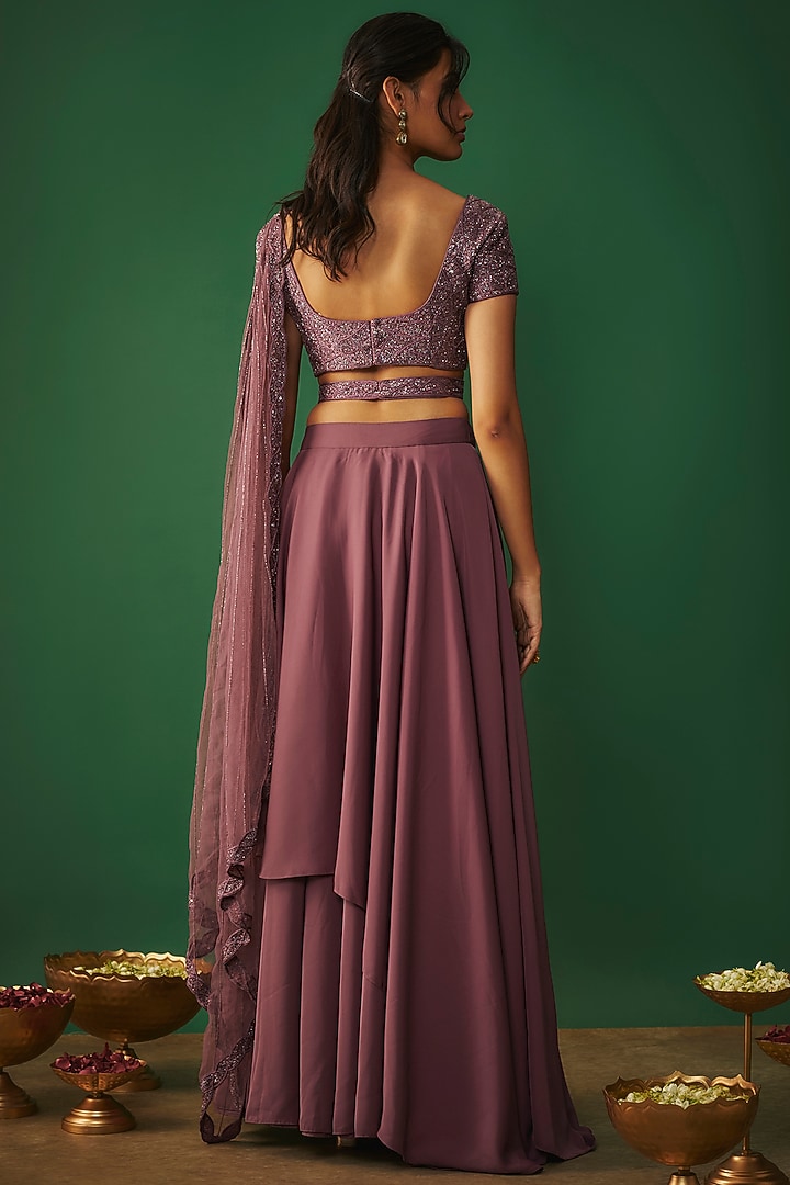 Rouge Pink Milano Satin Asymmetric Wedding Lehenga Set by Mehak Murpana at Pernia's Pop Up Shop
