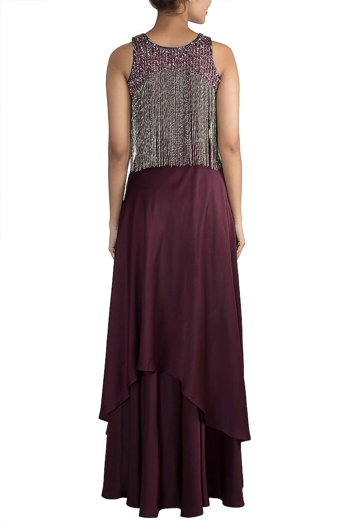 Wine Embellished Party Wear Gown by Mehak Murpana at Pernia's Pop Up Shop