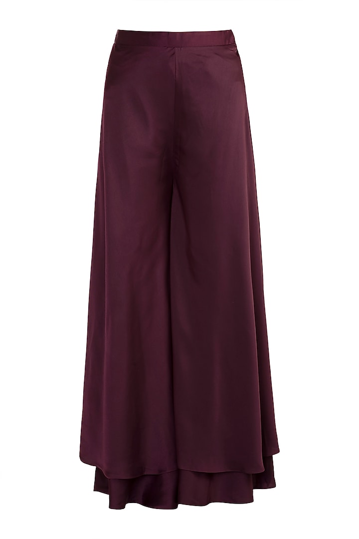 Wine Embroidered Crop Top With Pants & Belt by Mehak Murpana at Pernia's Pop Up Shop