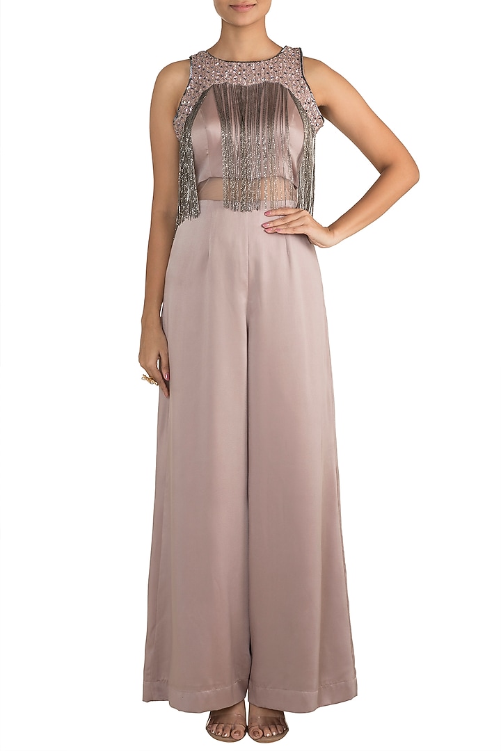 Nude Embellished Jumpsuit by Mehak Murpana at Pernia's Pop Up Shop