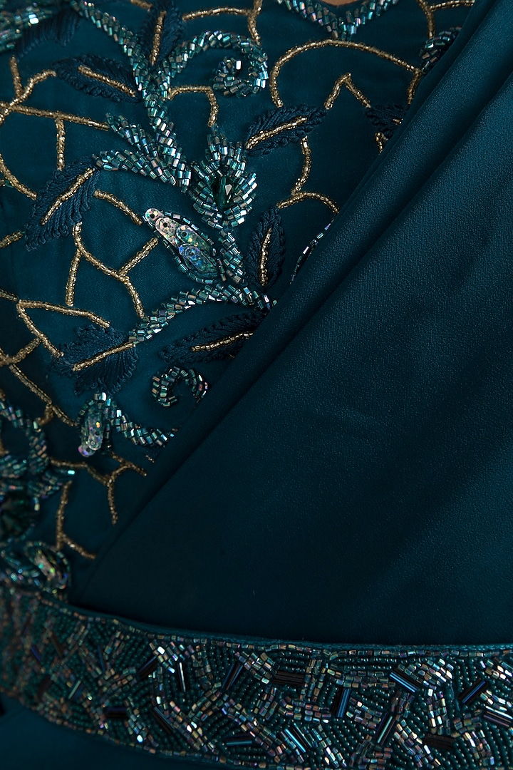 Cobalt Blue Milano Satin Pant Wedding Saree Set by Mehak Murpana at Pernia's Pop Up Shop