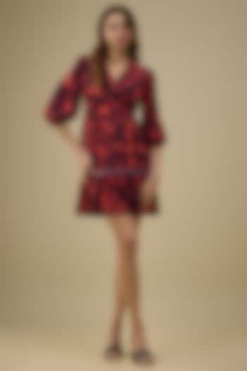 Black & Orange Crepe Printed Mini Ruffled Summer Dress by Mehak Murpana at Pernia's Pop Up Shop