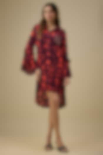 Black & Orange Crepe Printed Summer Shirt Dress by Mehak Murpana at Pernia's Pop Up Shop