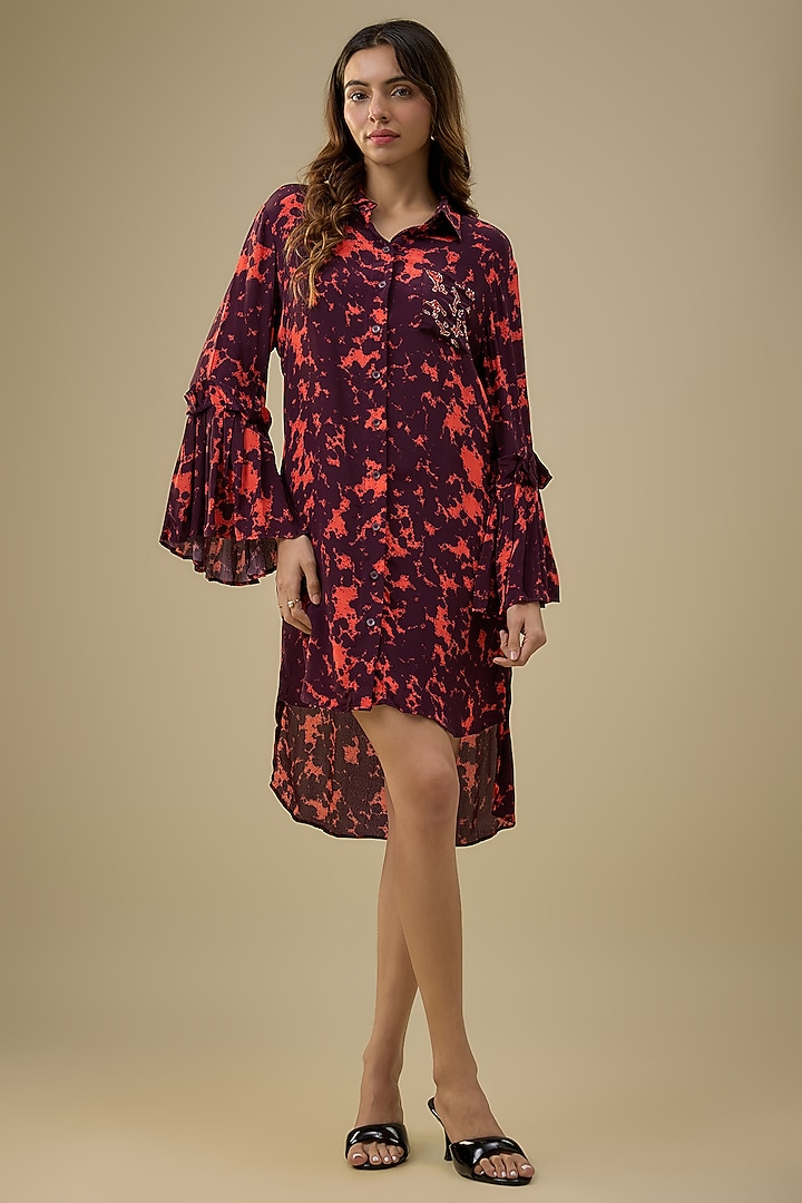 Black & Orange Crepe Printed Summer Shirt Dress by Mehak Murpana at Pernia's Pop Up Shop