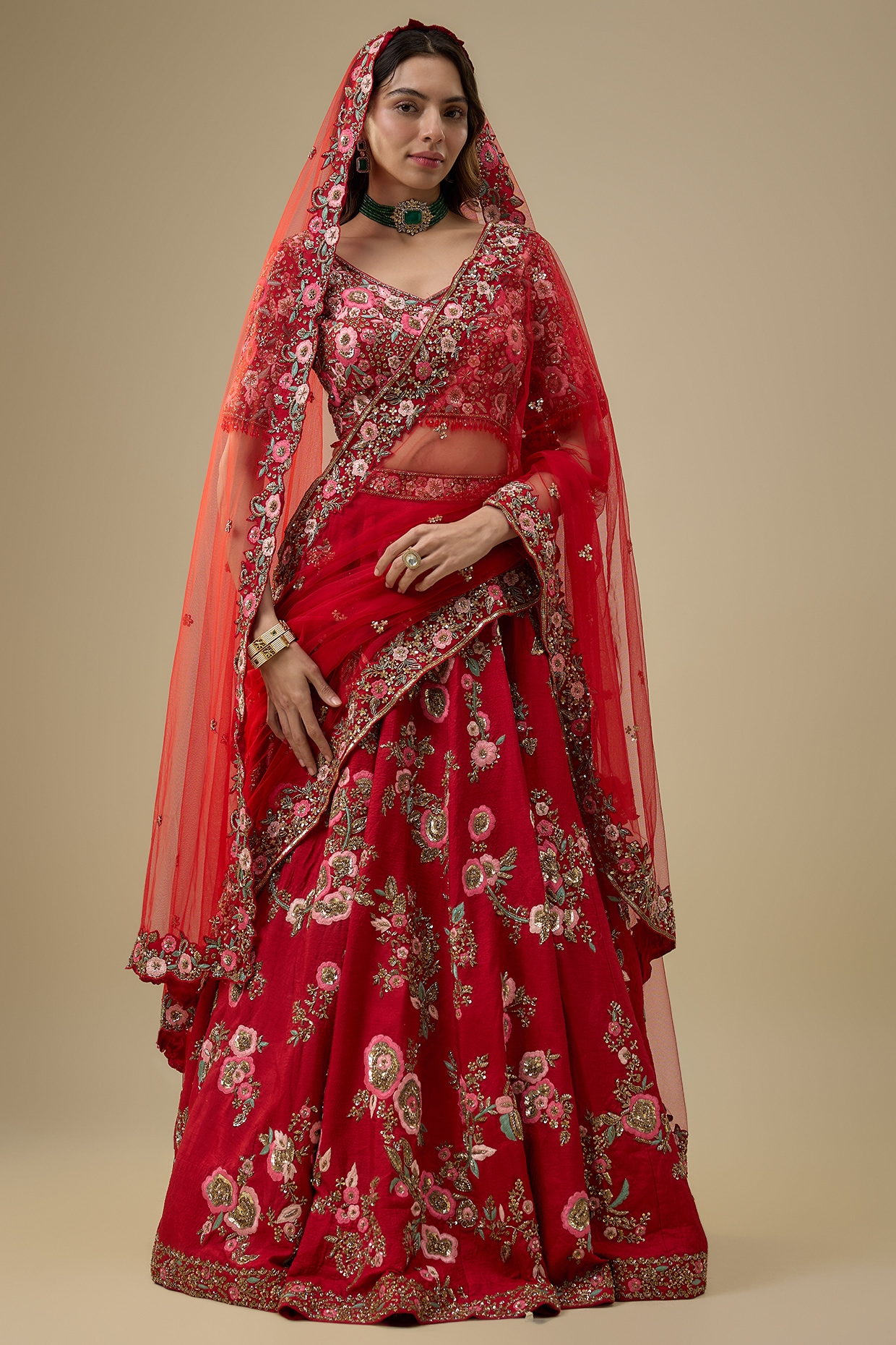 Mehak Murpana Red Raw Silk Embroidered Lehenga Set