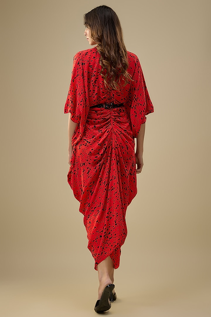 Orange Crepe Printed Draped Vacation Dress by Mehak Murpana at Pernia's Pop Up Shop