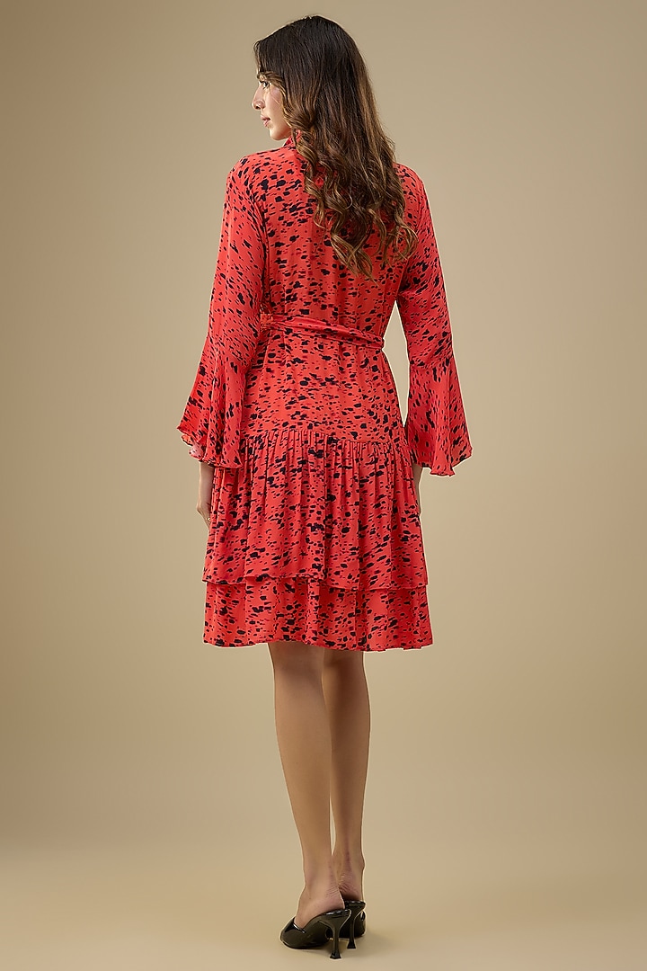 Orange Crepe Printed & Ruffled Summer Shirt Dress by Mehak Murpana at Pernia's Pop Up Shop