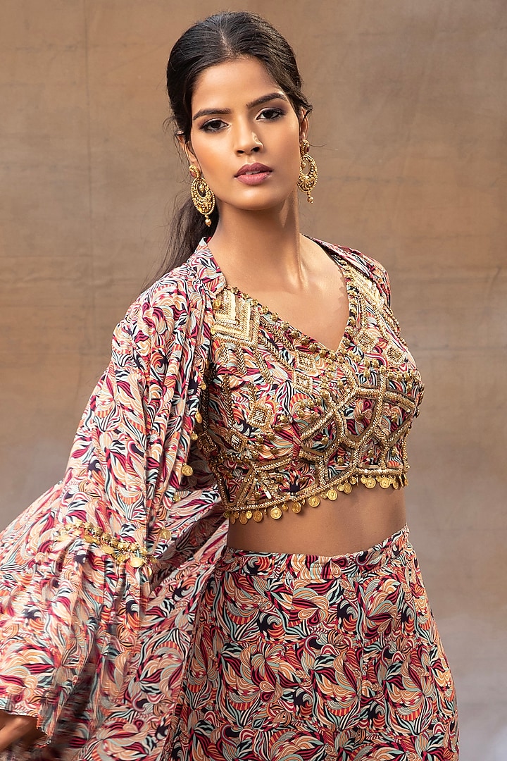 Multi-Colored Crepe Printed Cape Set by Mehak Murpana at Pernia's Pop Up Shop