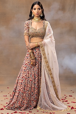 Multi-Colored Crepe Printed Lehenga Set by Mehak Murpana