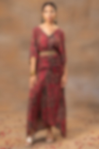 Pink Crepe Floral Printed Draped Dress by Mehak Murpana at Pernia's Pop Up Shop