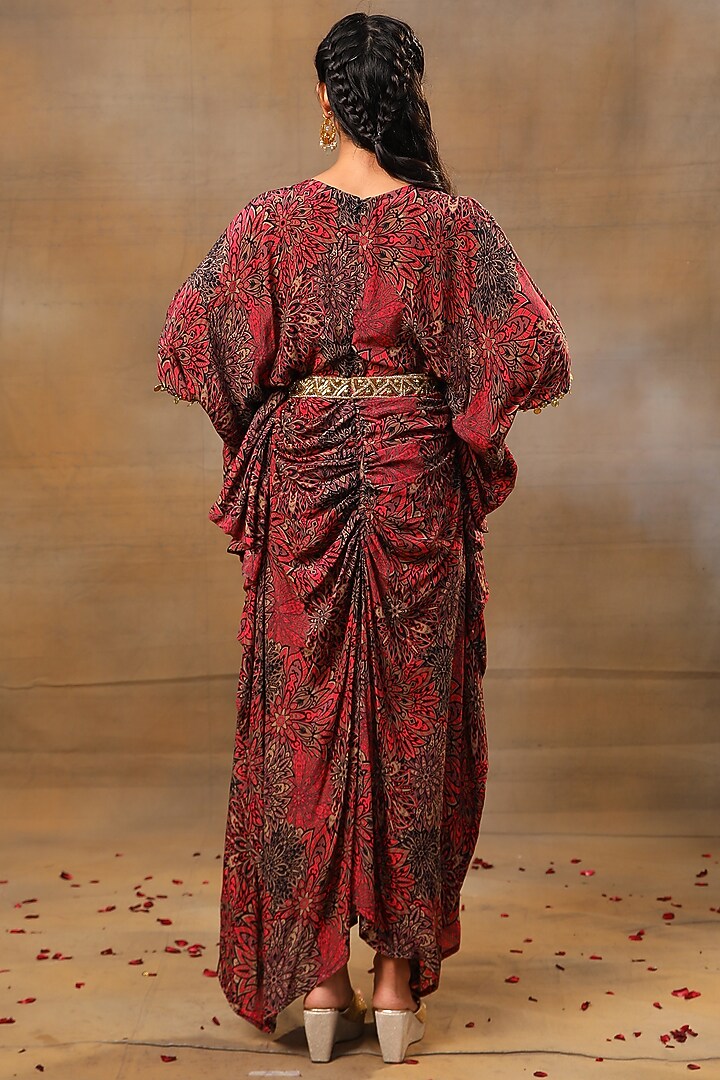 Pink Crepe Floral Printed Draped Vacation Dress by Mehak Murpana at Pernia's Pop Up Shop