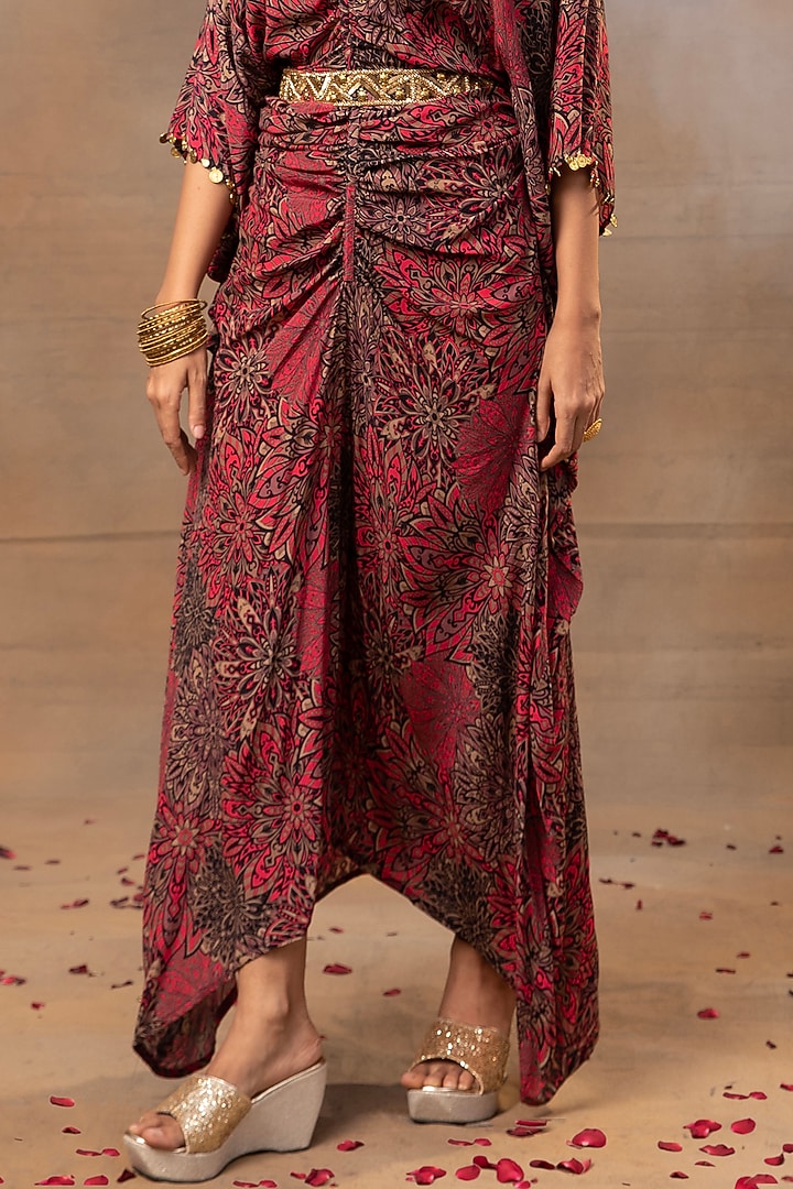 Pink Crepe Floral Printed Draped Vacation Dress by Mehak Murpana at Pernia's Pop Up Shop