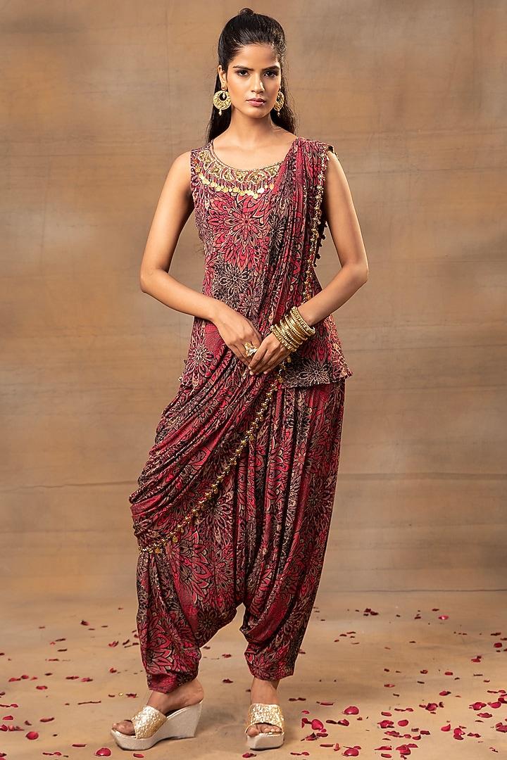 Pink Crepe Printed Dhoti Set by Mehak Murpana at Pernia's Pop Up Shop