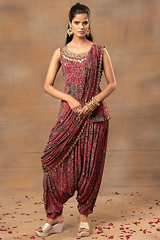 Pink Crepe Printed Dhoti Set by Mehak Murpana
