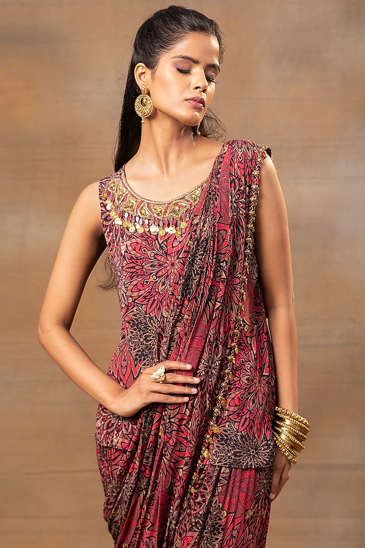 Pink Crepe Printed Dhoti Set by Mehak Murpana at Pernia's Pop Up Shop