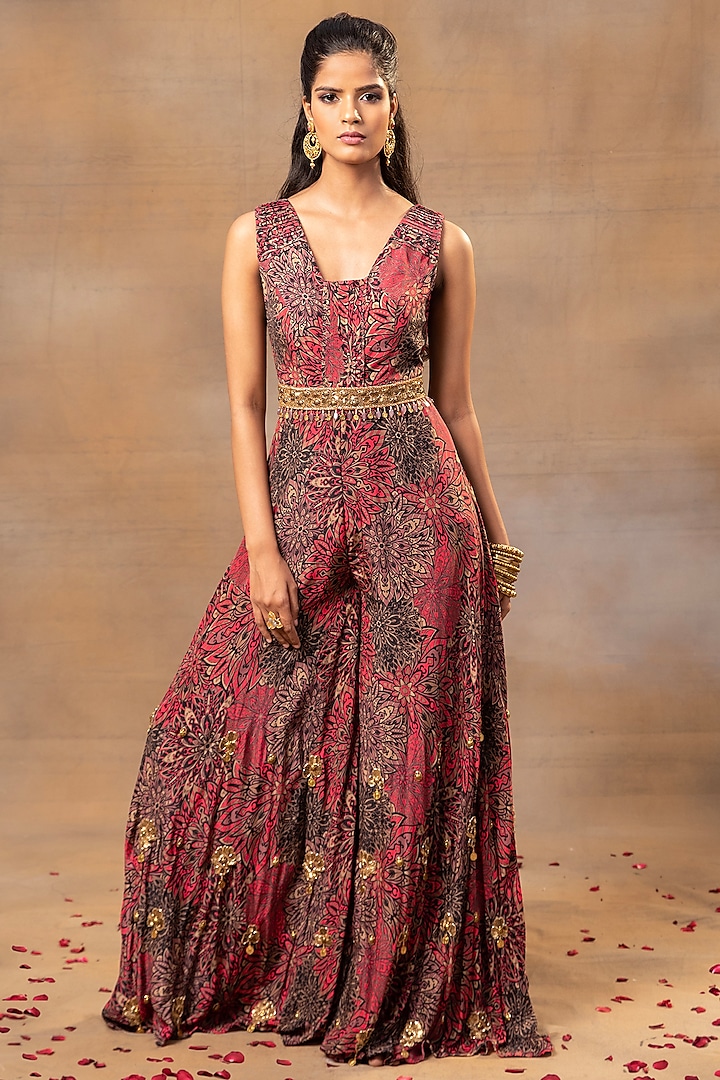 Pink Crepe Floral Printed Jumpsuit by Mehak Murpana at Pernia's Pop Up Shop