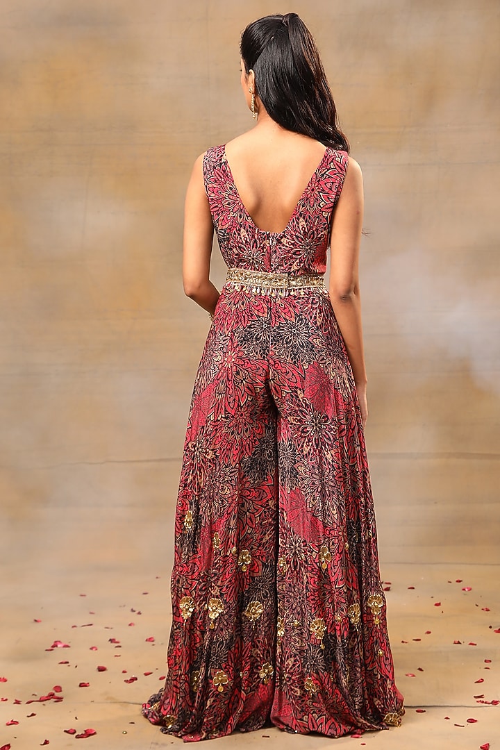 Pink Crepe Floral Printed Jumpsuit by Mehak Murpana at Pernia's Pop Up Shop