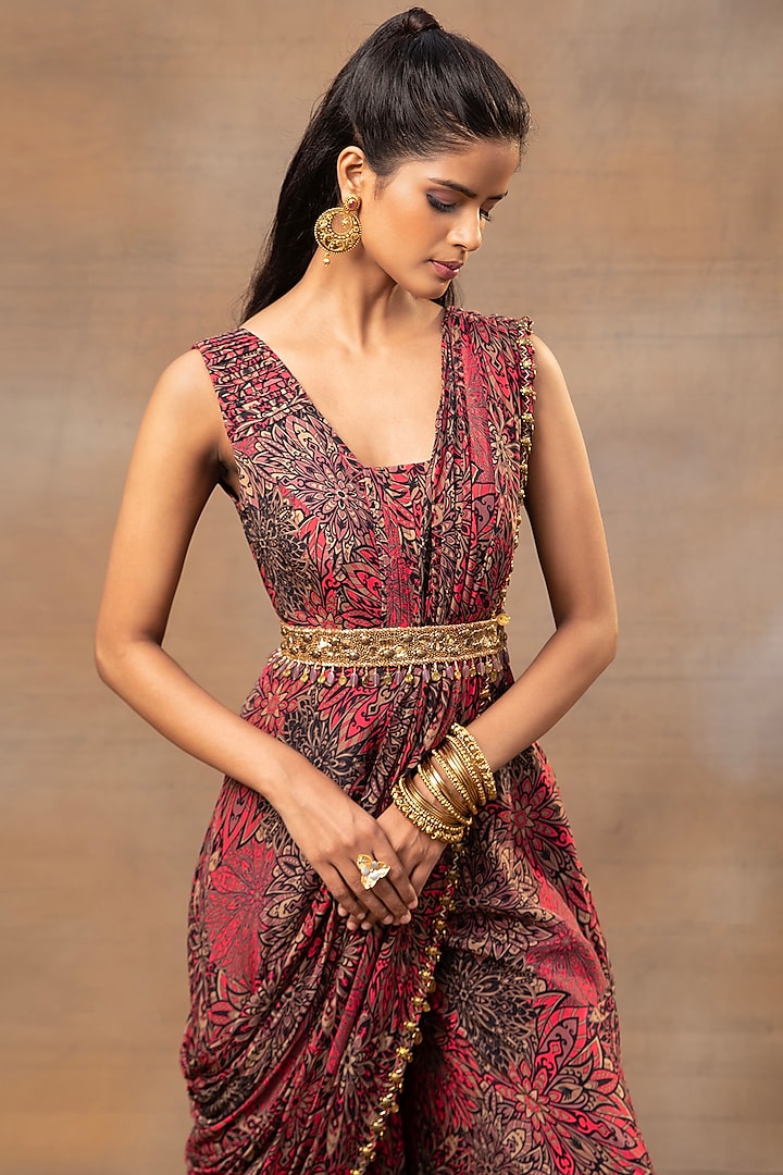 Pink Crepe Floral Printed Jumpsuit by Mehak Murpana at Pernia's Pop Up Shop