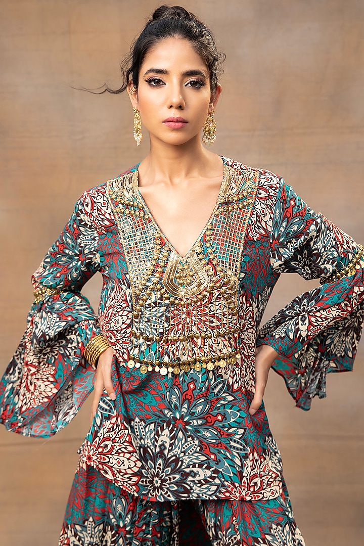 Green Crepe Printed Dhoti Set by Mehak Murpana at Pernia's Pop Up Shop