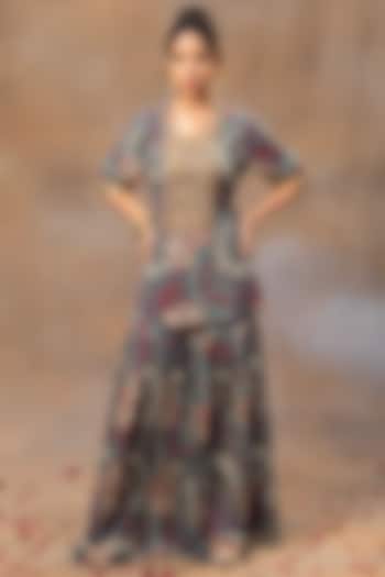 Green Crepe Floral Printed Party Wear Sharara Set by Mehak Murpana at Pernia's Pop Up Shop