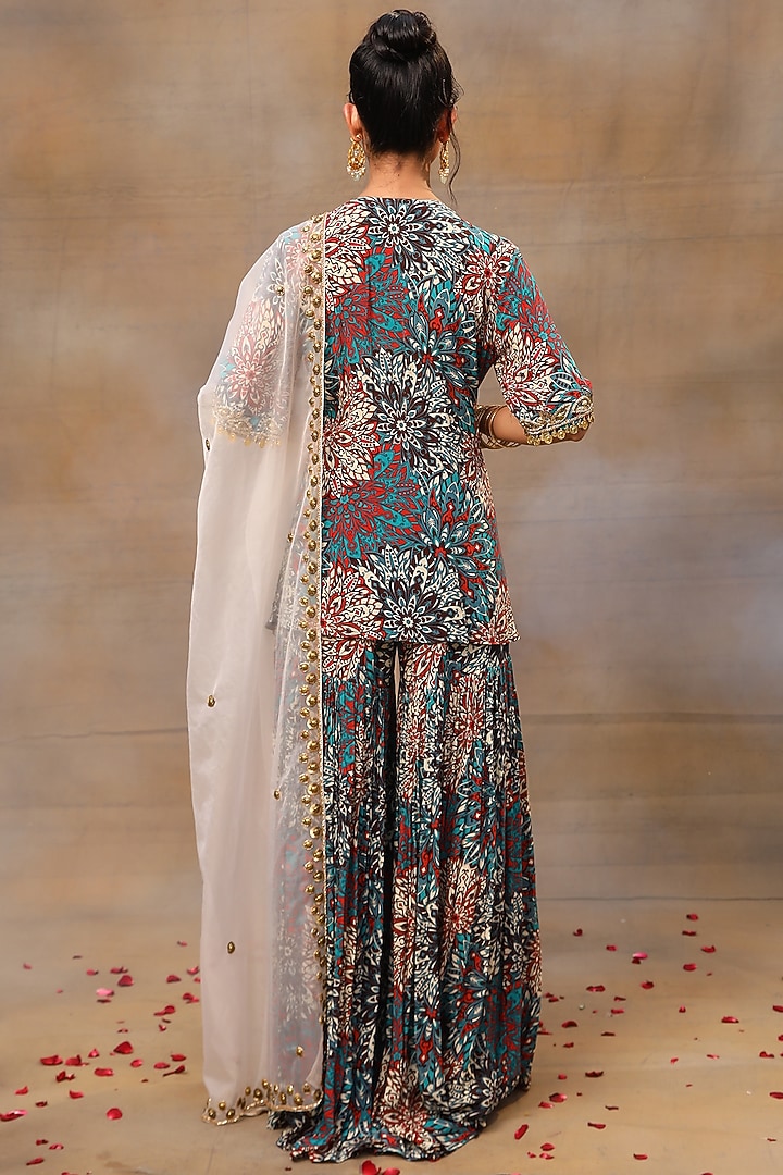 Green Crepe Floral Printed Wedding Sharara Set by Mehak Murpana at Pernia's Pop Up Shop
