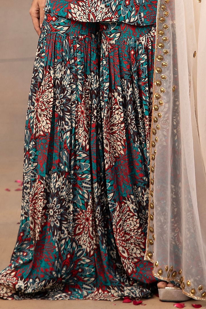 Green Crepe Floral Printed Wedding Sharara Set by Mehak Murpana at Pernia's Pop Up Shop
