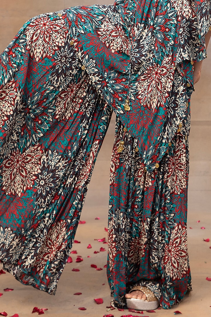 Green Crepe Floral Printed Party Wear Sharara Set by Mehak Murpana at Pernia's Pop Up Shop