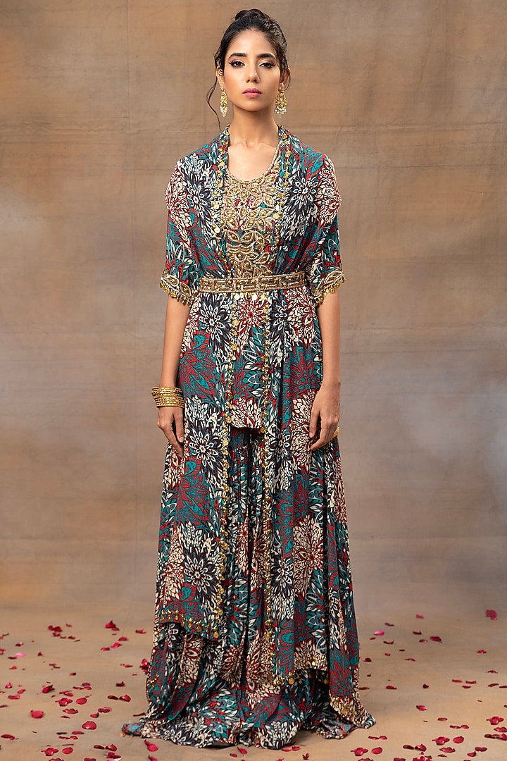Green Crepe Printed Wedding Sharara Set by Mehak Murpana at Pernia's Pop Up Shop