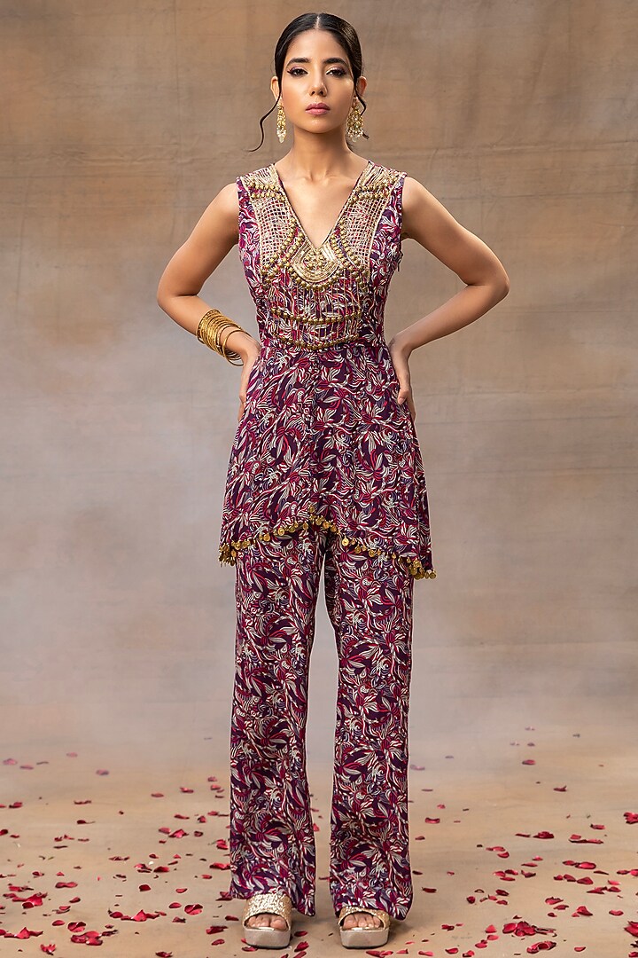 Purple Crepe Printed Co-Ord Set by Mehak Murpana at Pernia's Pop Up Shop