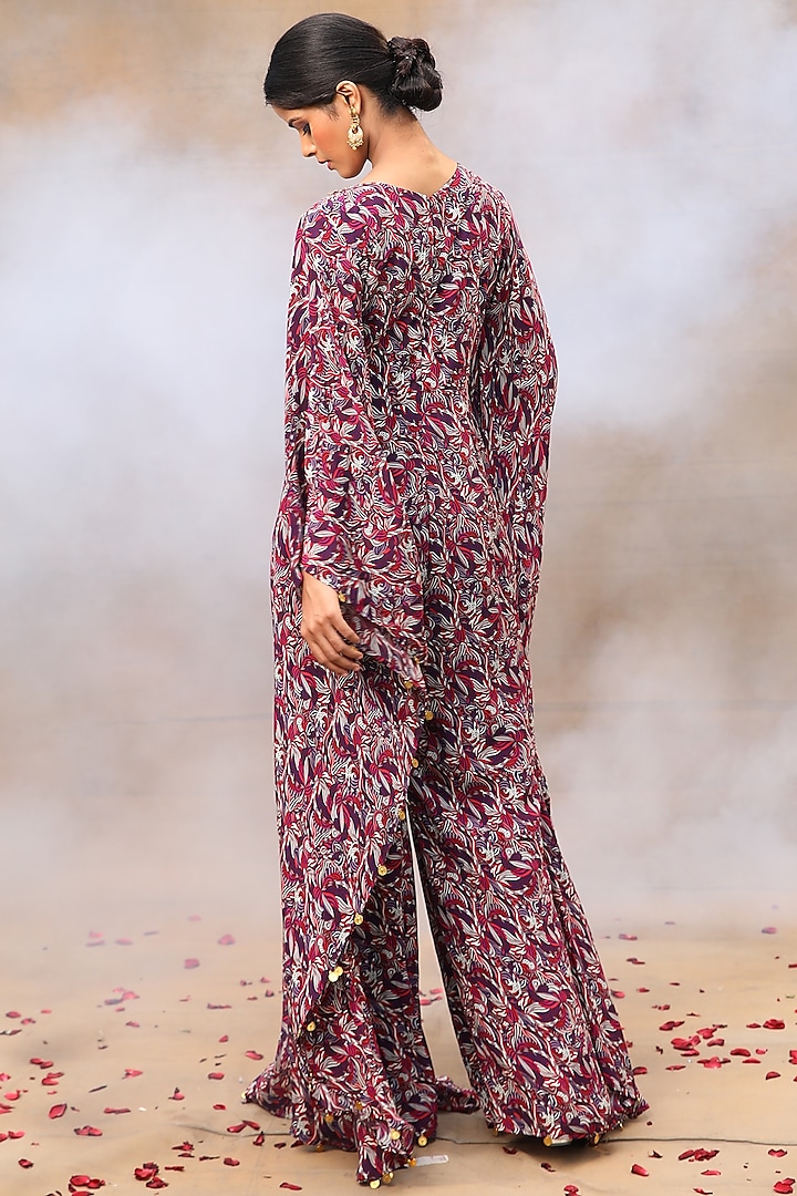 Purple Crepe Printed & Embroidered Jumpsuit by Mehak Murpana at Pernia's Pop Up Shop